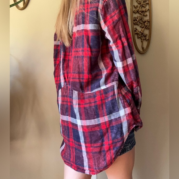 Free People Red and Black Plaid Blouse - Picture 3 of 10